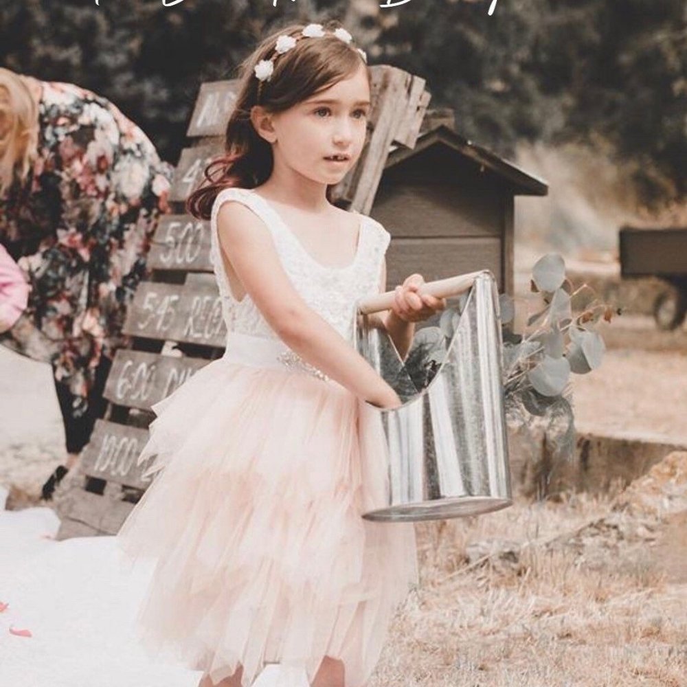 Flower Girl Birthday Dress Pink Tulle Stretch Lace Girls 7/8